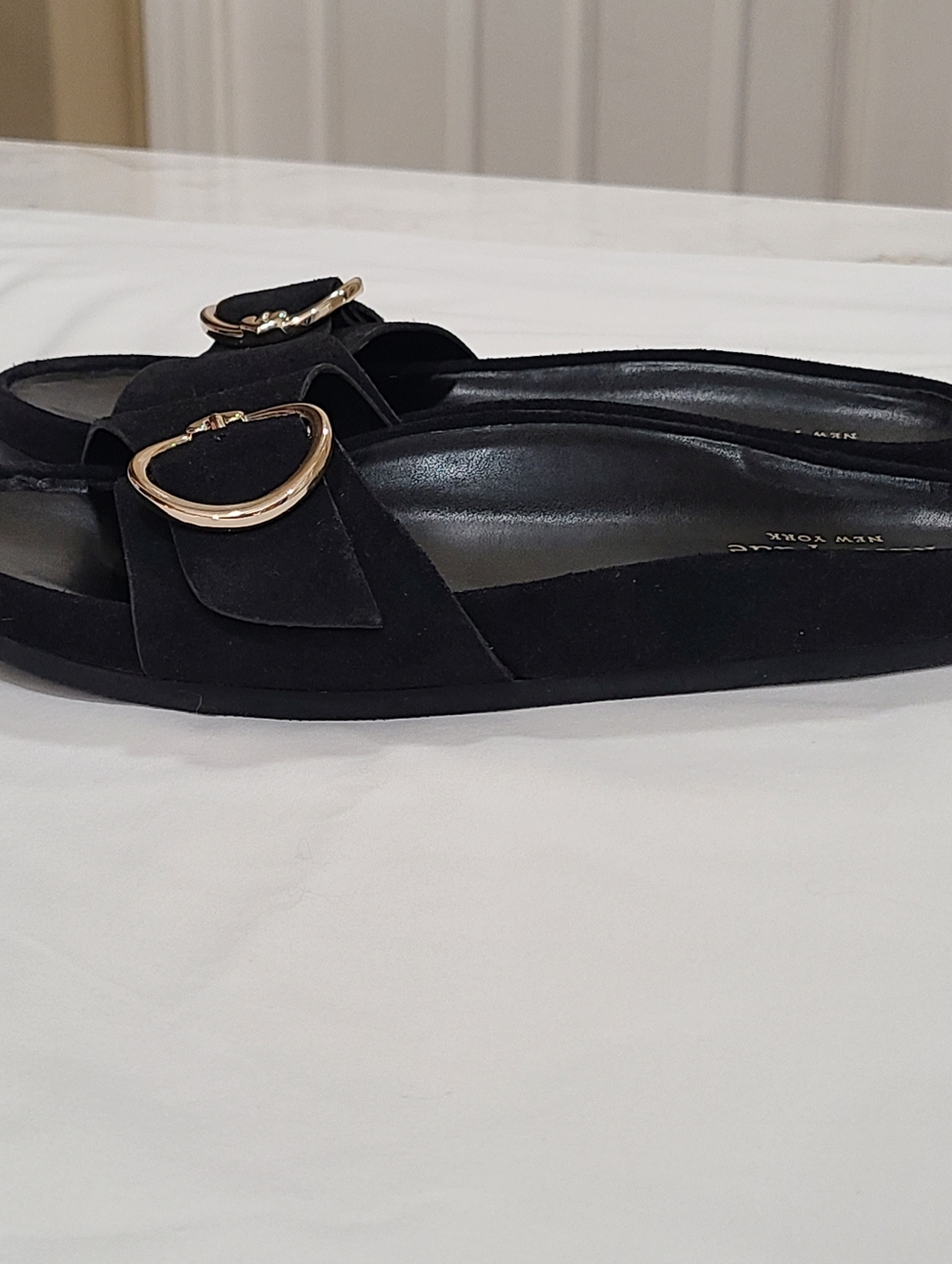 kate spade New York Della Slide Sandals Black Gold Buckle Size 7 - Picture 10 of 16